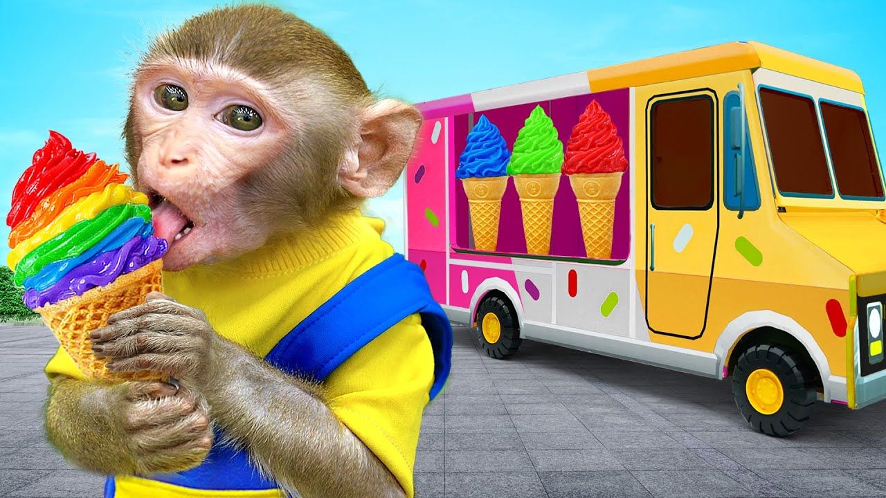 有趣的小猴子小：小猴子试图抓住冰淇淋卡车，它能实现冰淇淋自由？