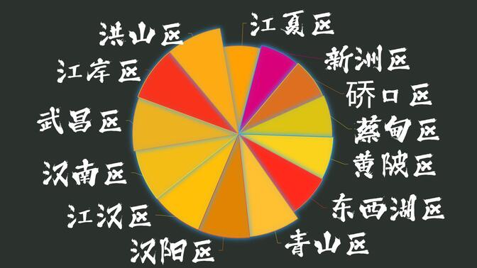 湖北省会，武汉市13行政区税收占比，洪山、江岸近95%领头