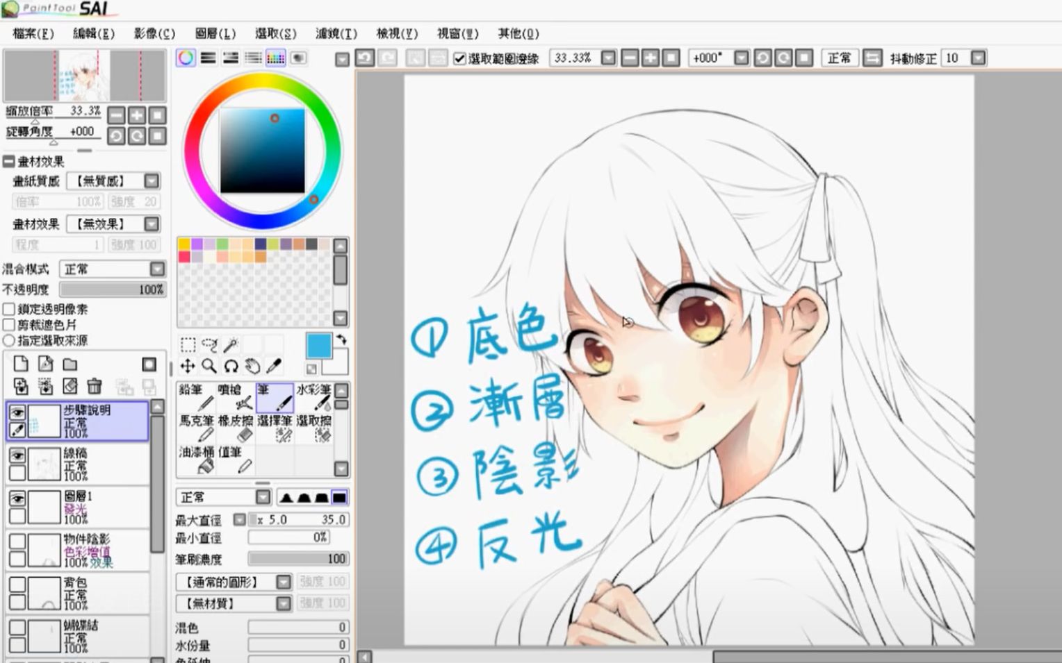 【SAI绘画】新手向超简单易学头发上色
