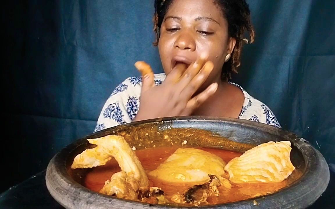 非洲解压吃播：非洲食物 加纳清淡汤 吃的声音 咀嚼