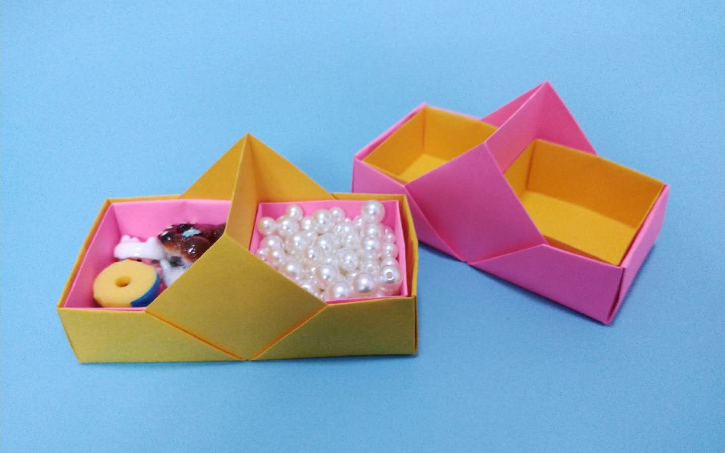 非常漂亮的双格收纳盒折纸,让你的桌面不在凌乱,手工折纸教程