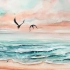 【水彩 | 看大触】大海、天空和海鸟