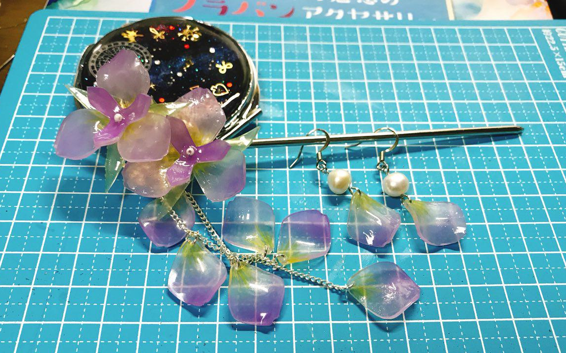 【热缩片】鸢尾花发簪-热缩片和金属花片的结合【豌豆】