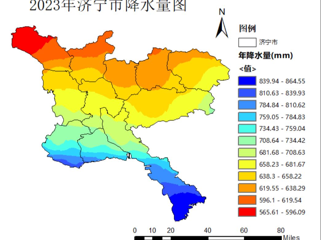 使用ArcGIS绘制2023年济宁市总降水量图(1)