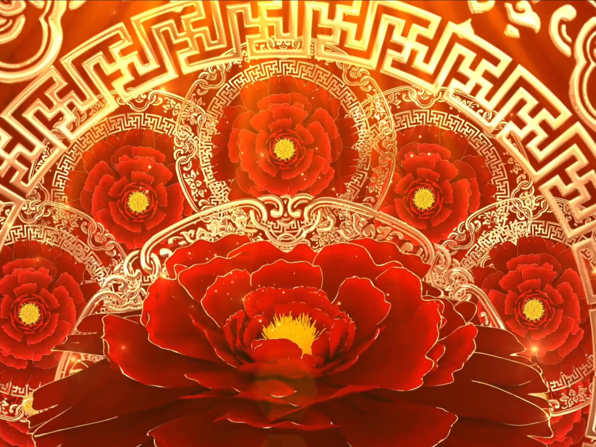 4k年会晚会开场舞国花牡丹背景