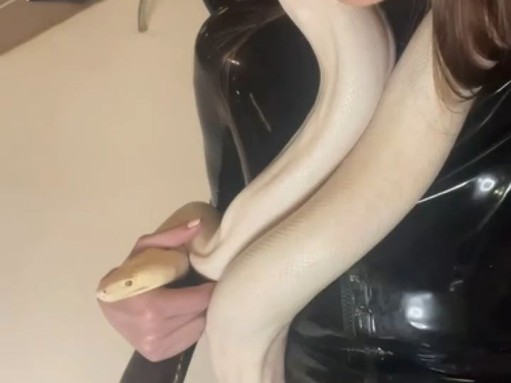 Leather-clad beauty's pet snake