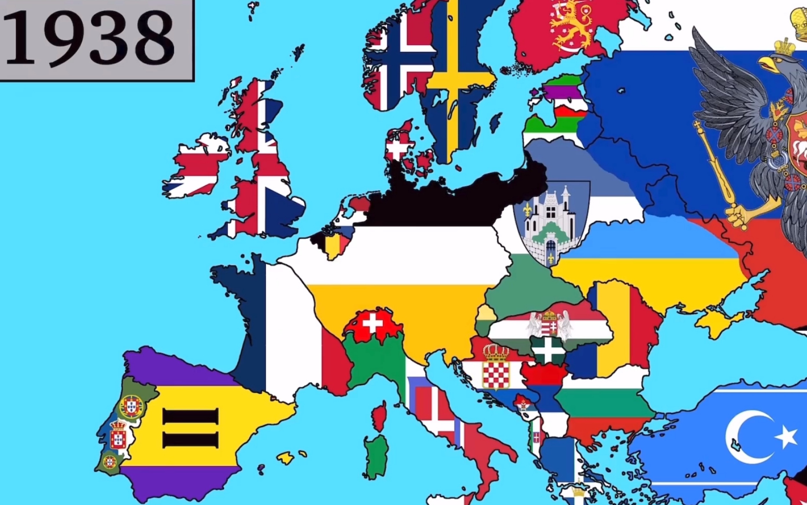 【架空历史地图】欧洲各国国旗变化与版图变迁（1900～2022）