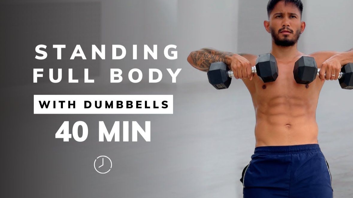 40 分钟哑铃全身锻炼 - 增强力量、肌肉和耐力 | 无地面动作、不重复、全程站立
