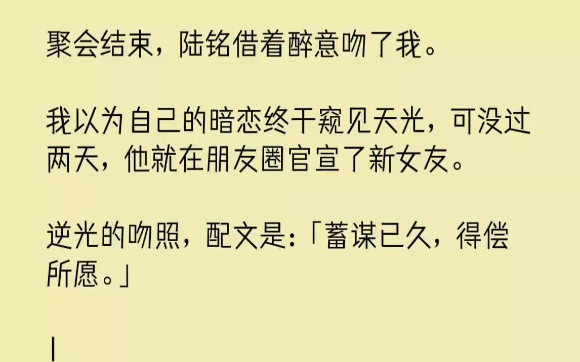 【完结文】聚会结束，陆铭借着醉意吻了我。我以为自己的暗恋终于窥见天光，可没过两天...