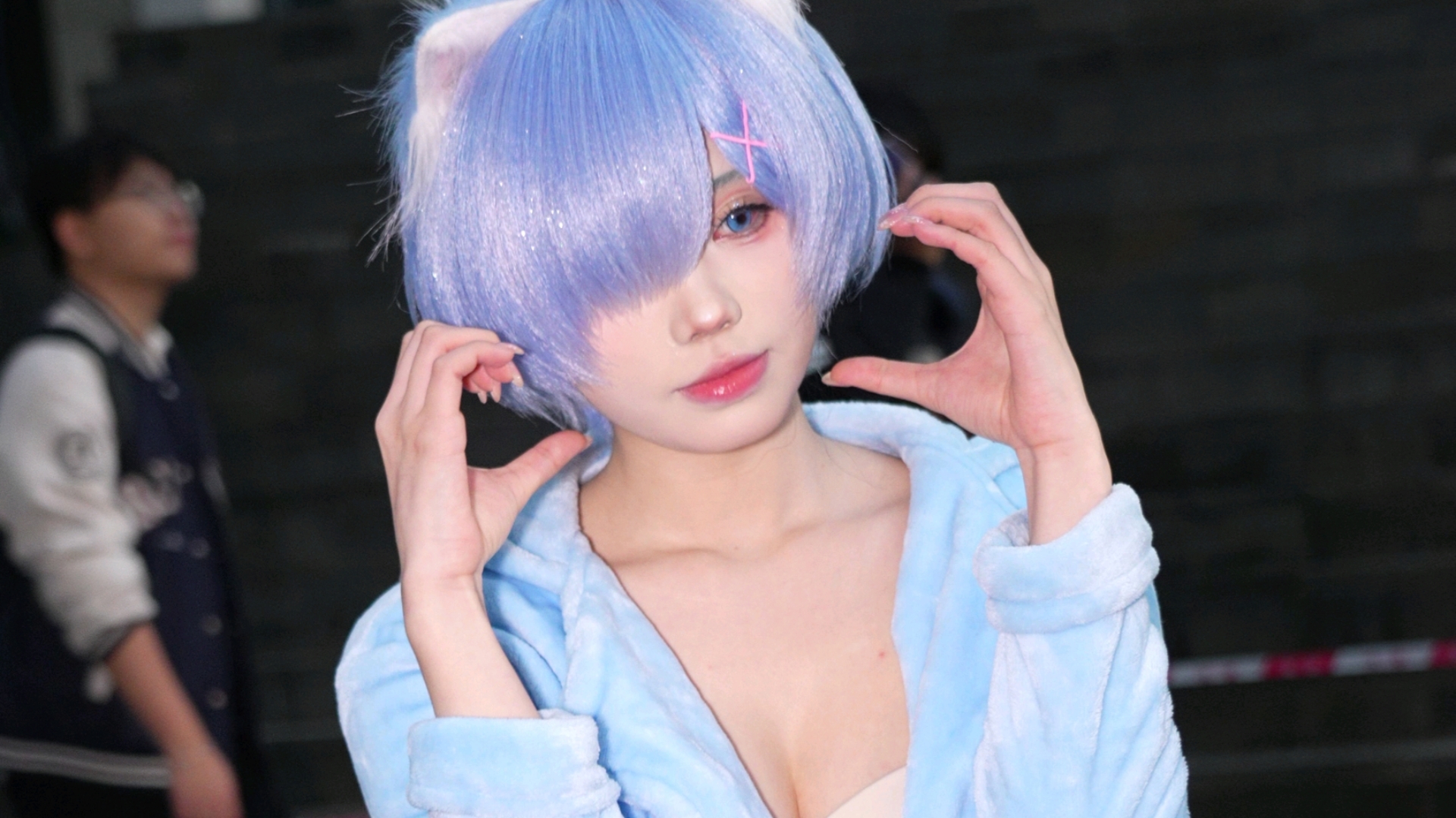 [Classic Character Rem Cosplay] – A Cat Girl Making a Heart Shape