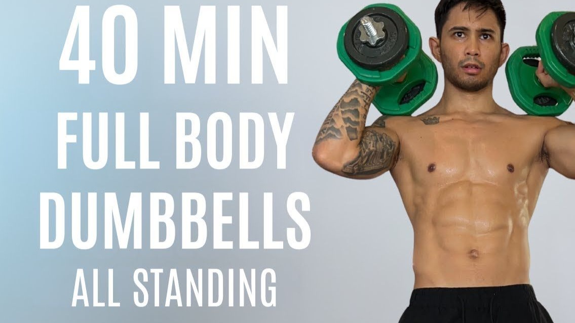 40 分钟哑铃全身HIIT训练 - 燃脂，塑造肌肉，提升耐力 | 全身力量训练+燃脂 | 全站立、不跳跃、不重复