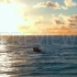 黎明时海上航行的船远景视频