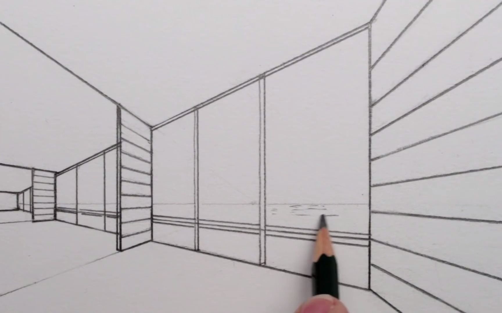 两点透视室内设计手绘图设计公司建筑结构 - 设计之家