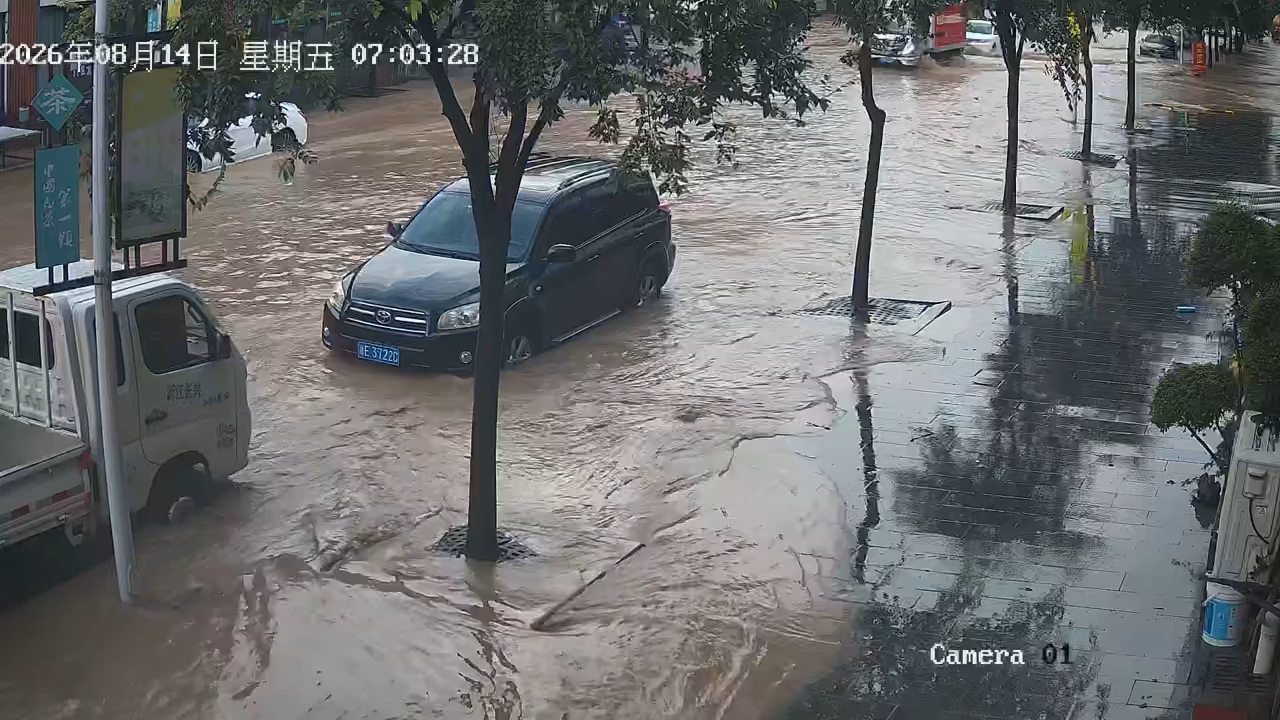 （监控）2026年8月14日浙江湖州长兴县白茶街二期洪水