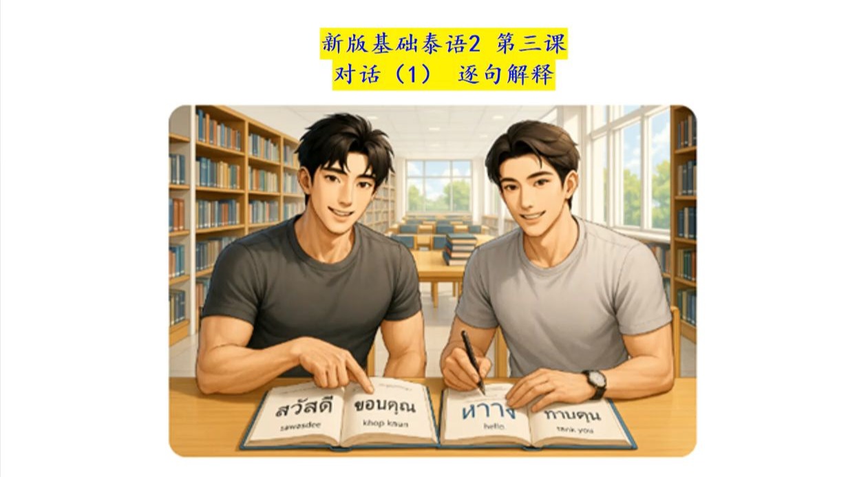 新基泰2 第三课 对话句子(1) 以全新的方式来学习基础泰语2 新版。泰国老师的纯正泰语发音，带读并以泰语解释每一个单词、句子的拼读、意思及用法。
