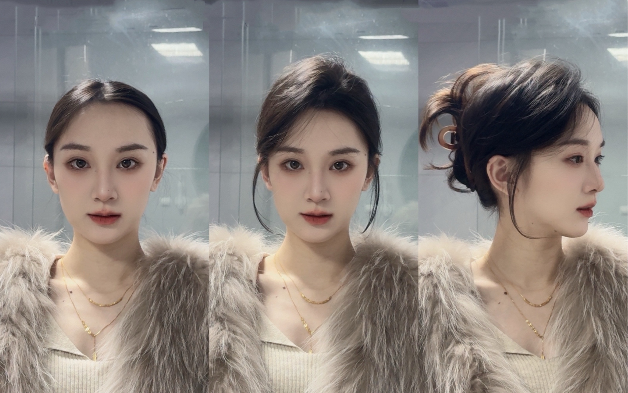 适合发量少颅顶低姐妹的高级感气质秋冬千金抓夹盘发，蓬松感、高颅顶和耳边的头发是精髓，秋冬厚重衣服也能气质满满