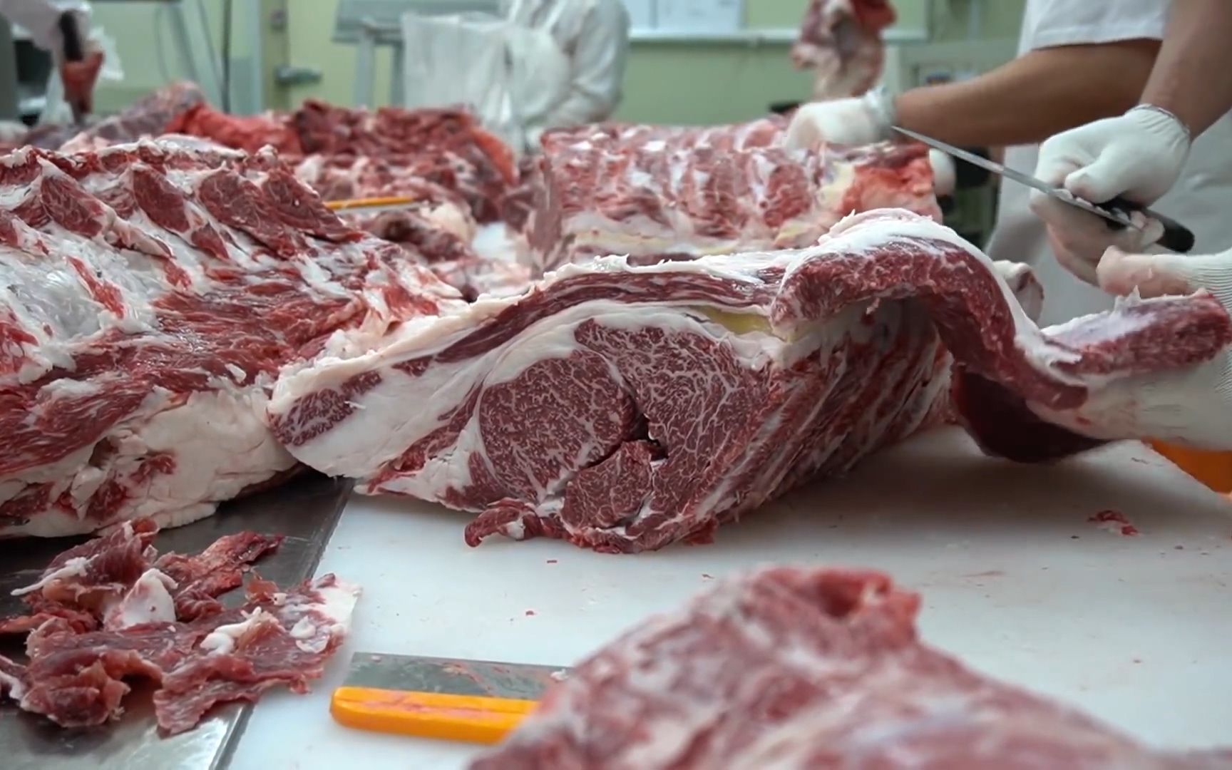 牛肉切割 分解过程，韩国牛肉分解工作 韩国牛肉 首尔麻将洞