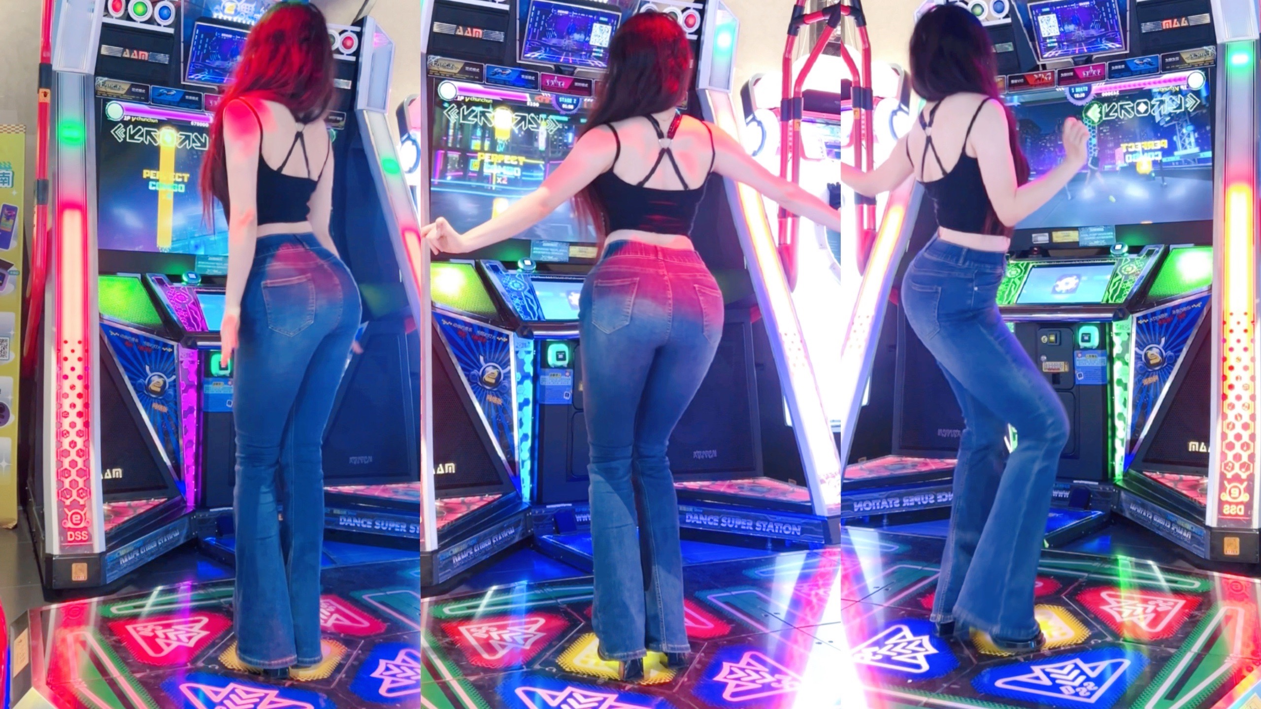 Wear jeans dance machine back shake ❤️Nice Body～