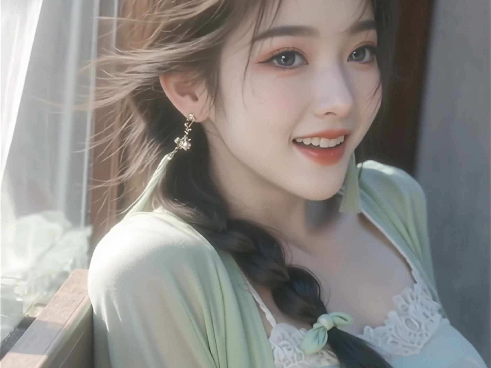 AI制作 小姐姐穿浅绿色衣服真的很好看