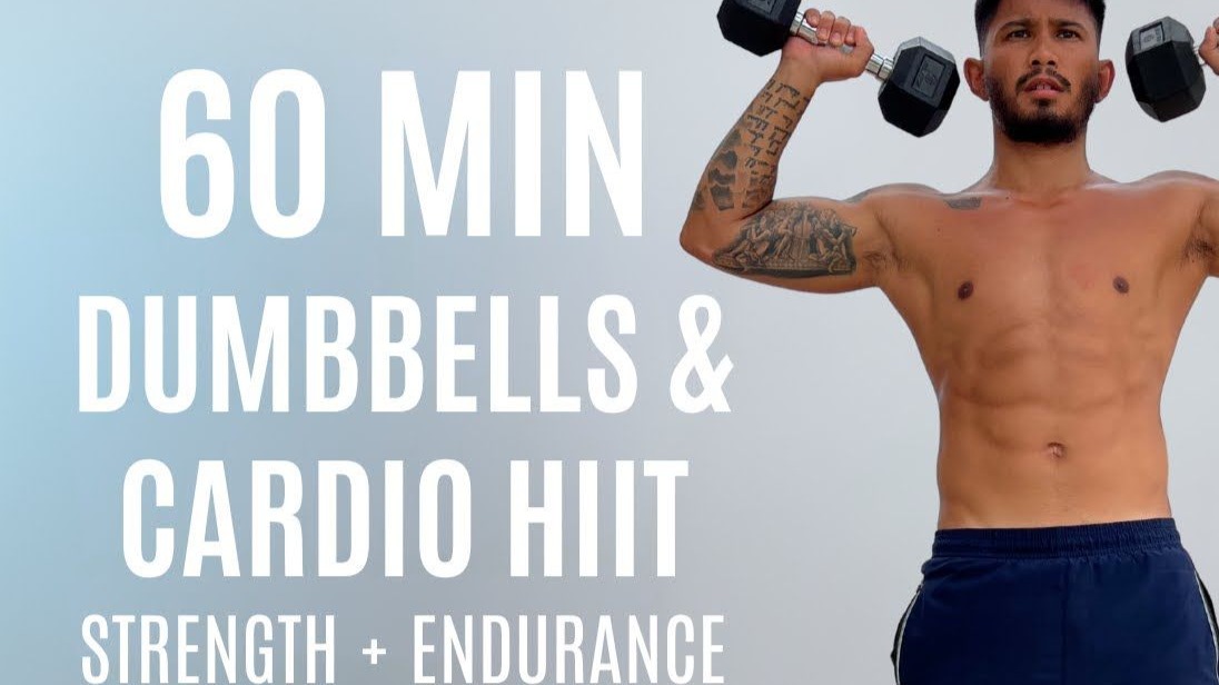 60 分钟哑铃全身有氧运动 +HIIT训练 - 增肌、燃烧卡路里、提升耐力 | HIIT + 力量训练，核心肌群与稳定性训练