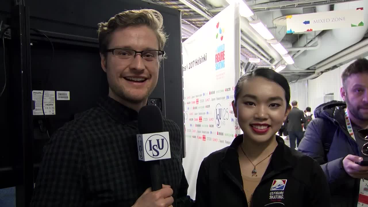 陈楷雯短节目后采访 世锦赛karen chen short program interview