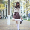 大学生美女学院风丝袜鞋子搭配试穿写真拍摄高跟鞋