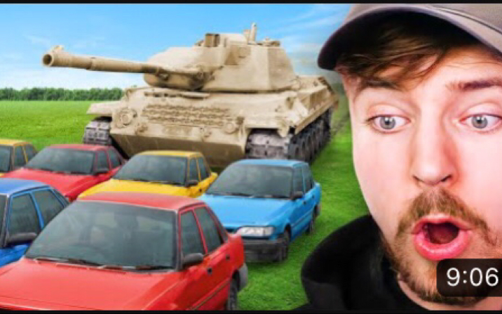 【机翻熟肉/MrBeast】10辆汽车vs一辆坦克！