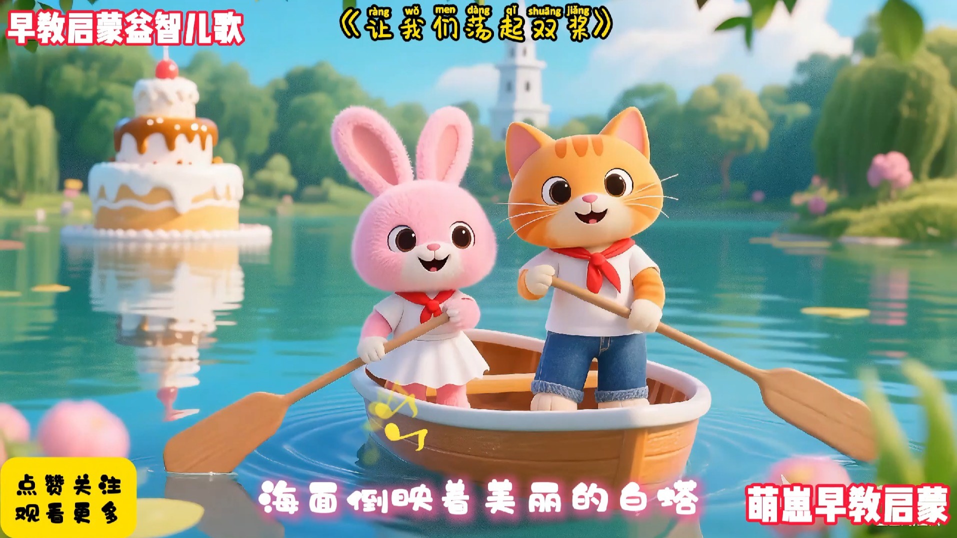 儿歌300首连续播放《让我们荡起双桨》完整版早教儿歌动画最火AI视频宝宝爱看