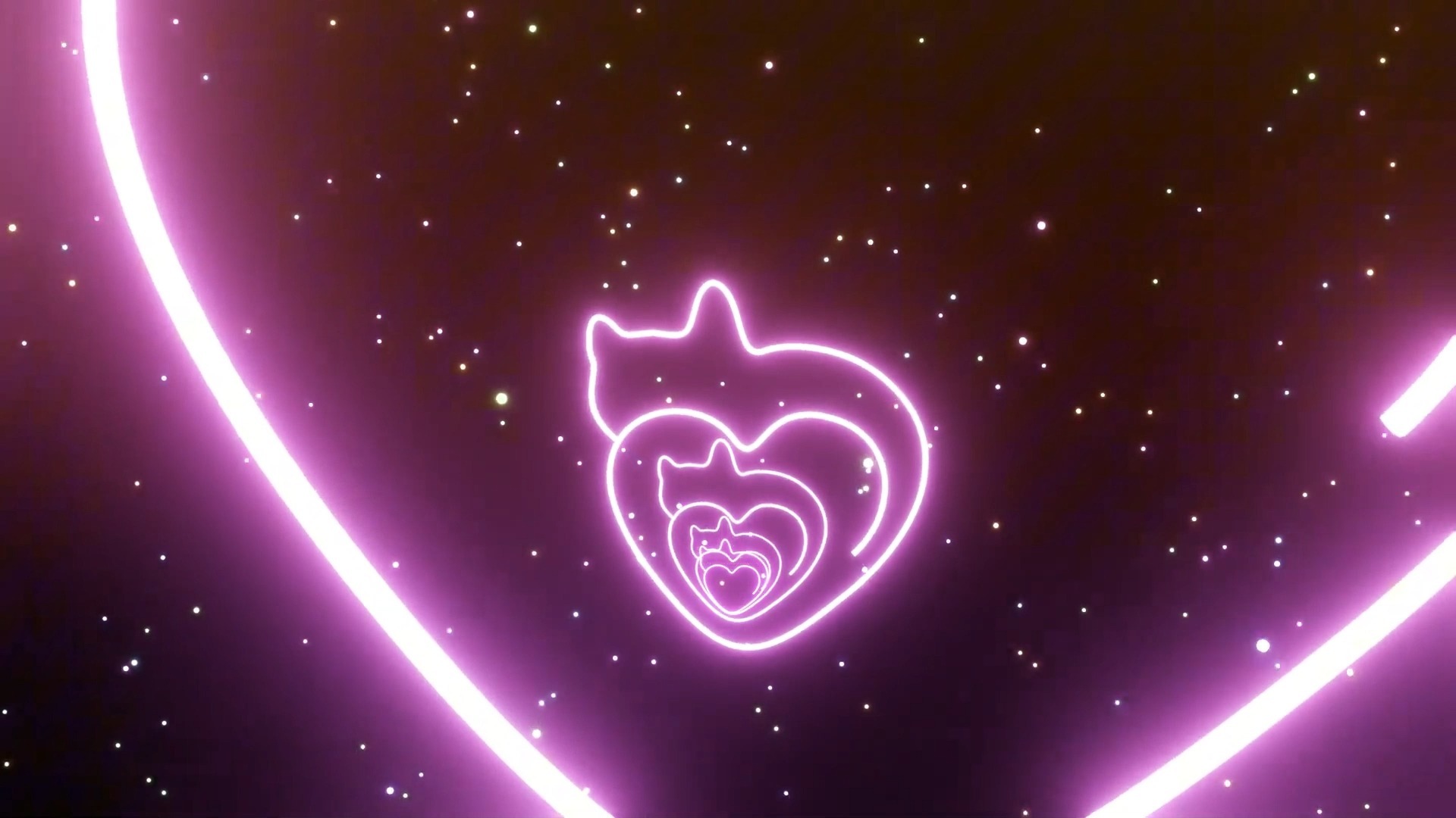 【舞台背景】47-小猫爱心尾巴霓虹爱心系列动态循环视频背景❤️ 浪漫梦幻舞蹈晚会年会循环动画