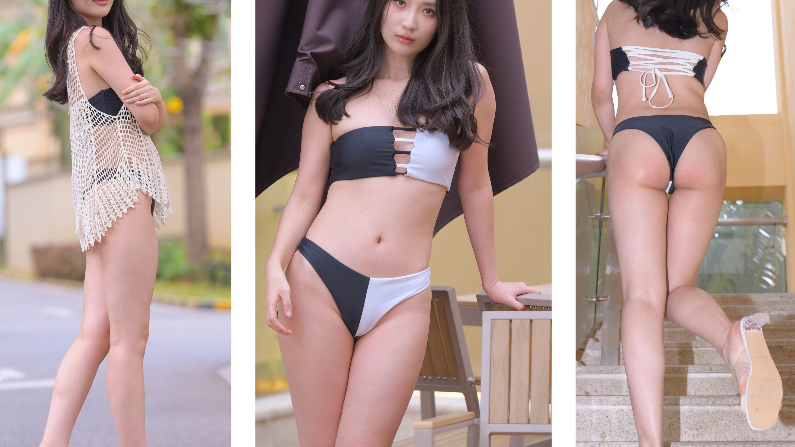 黑白比基尼 透明高跟鞋