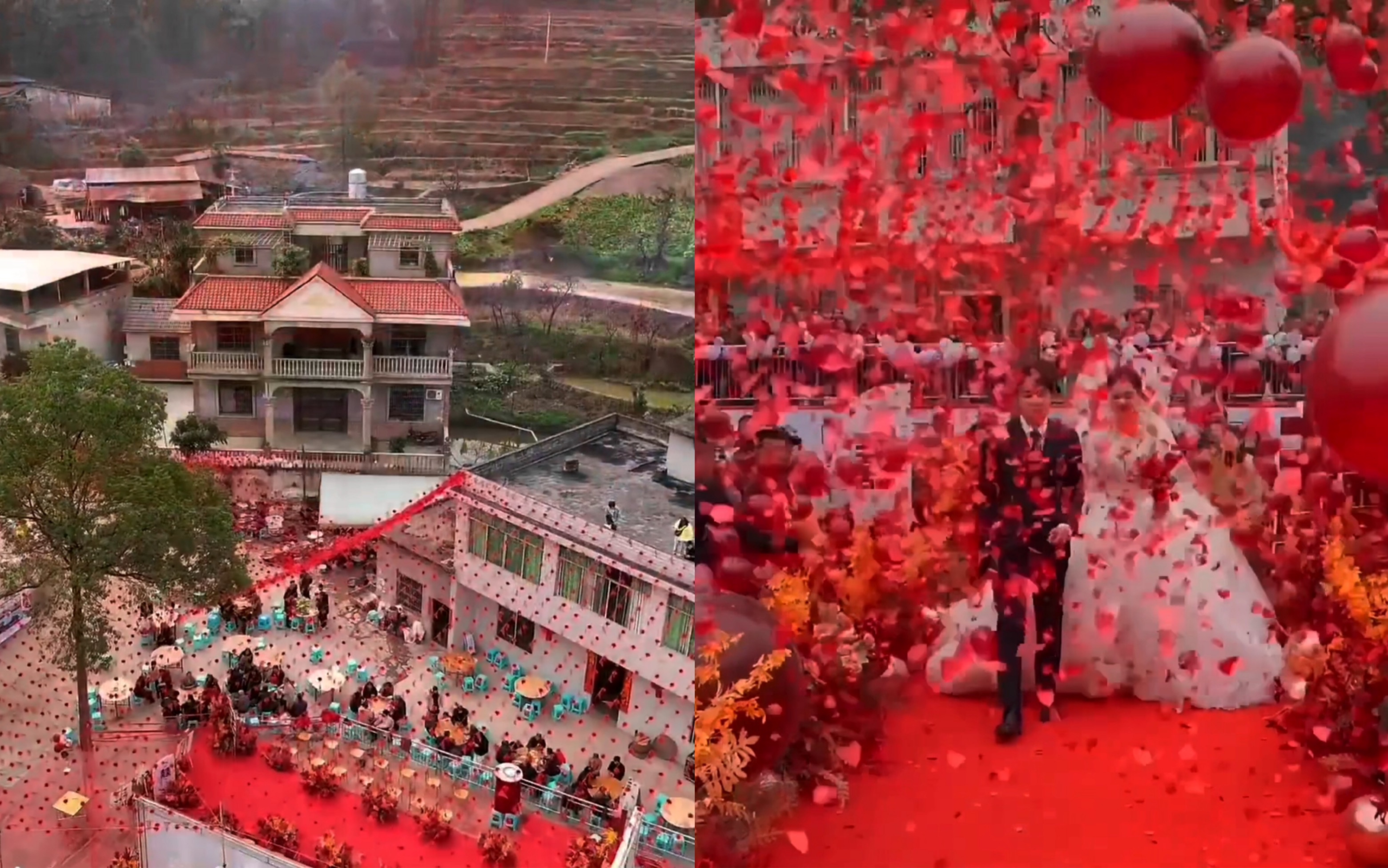 小伙农村办婚礼亲自设计，布置现场花销一万五，沿路布置气球2.8公里