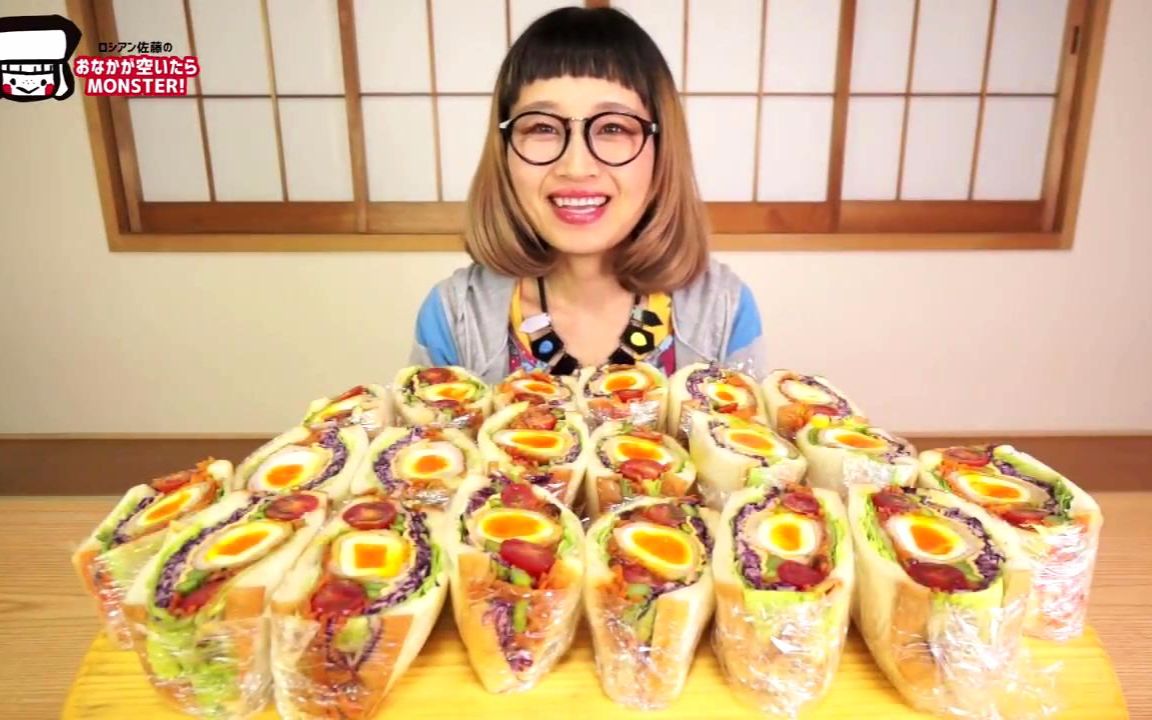 [俄罗斯佐藤]日本大胃王俄罗斯吃10个半熟鸡蛋三明治