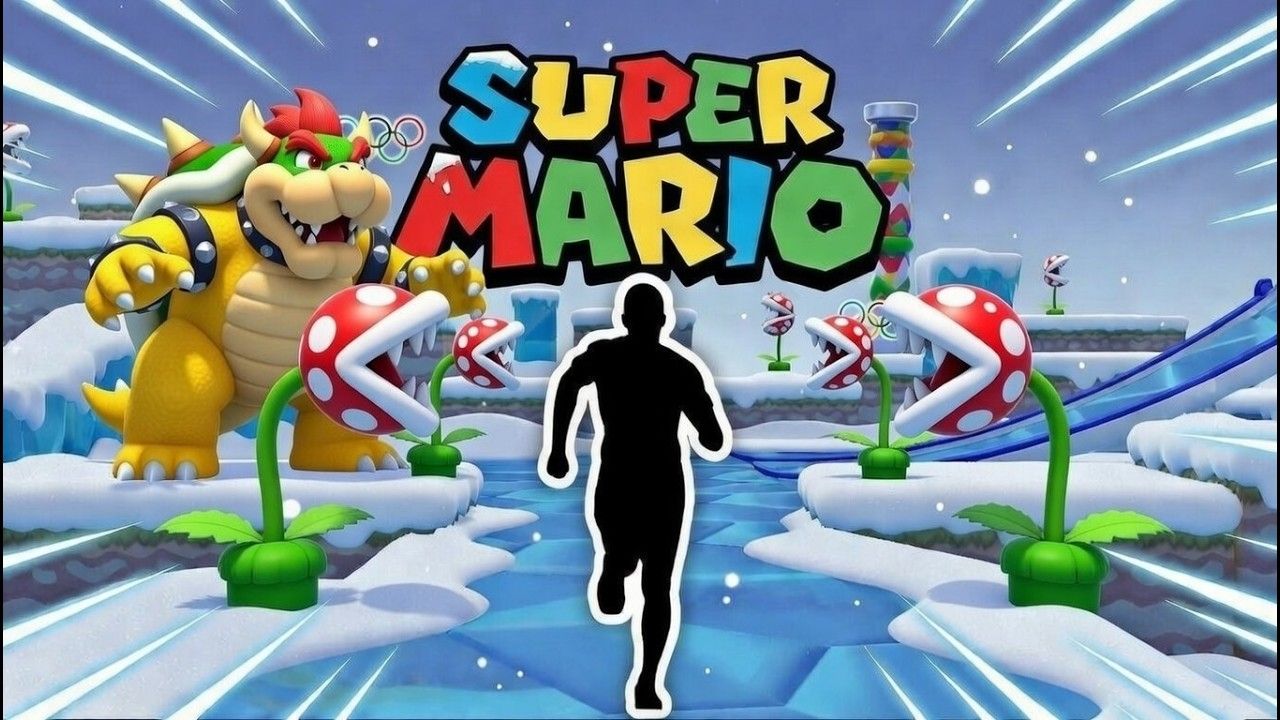 沉浸式互动热身：超级马里奥冬季跑酷｜儿童运动｜儿童跑酷