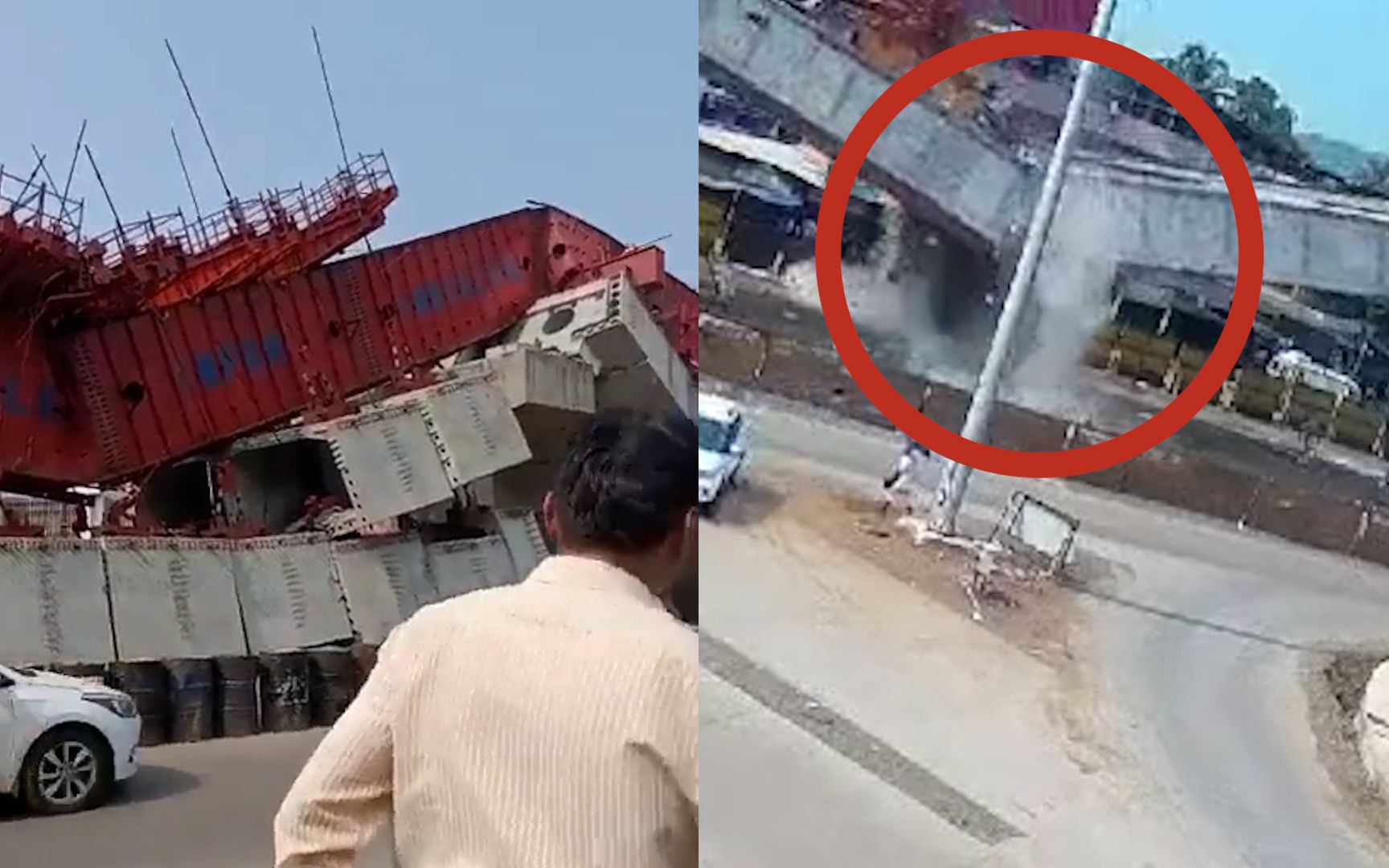 桥又塌了！印度一在建高速公路立交桥轰然坍塌，行人录下全程