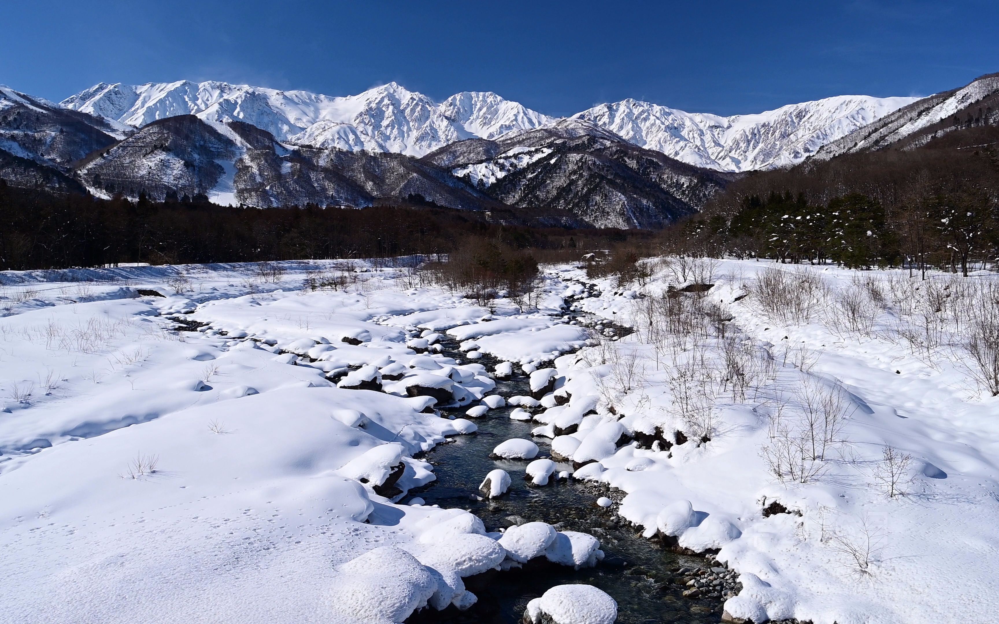 【4K超高清日本】第一视角 美丽的松川眺望白马三山 原声版 2023.2