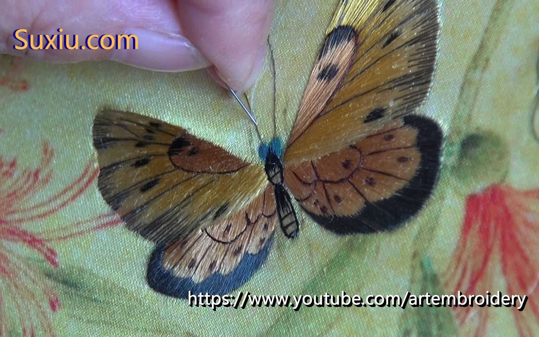 Artembroidery苏绣(苏州刺绣)视频-蝴蝶的双面绣全部绣制过程