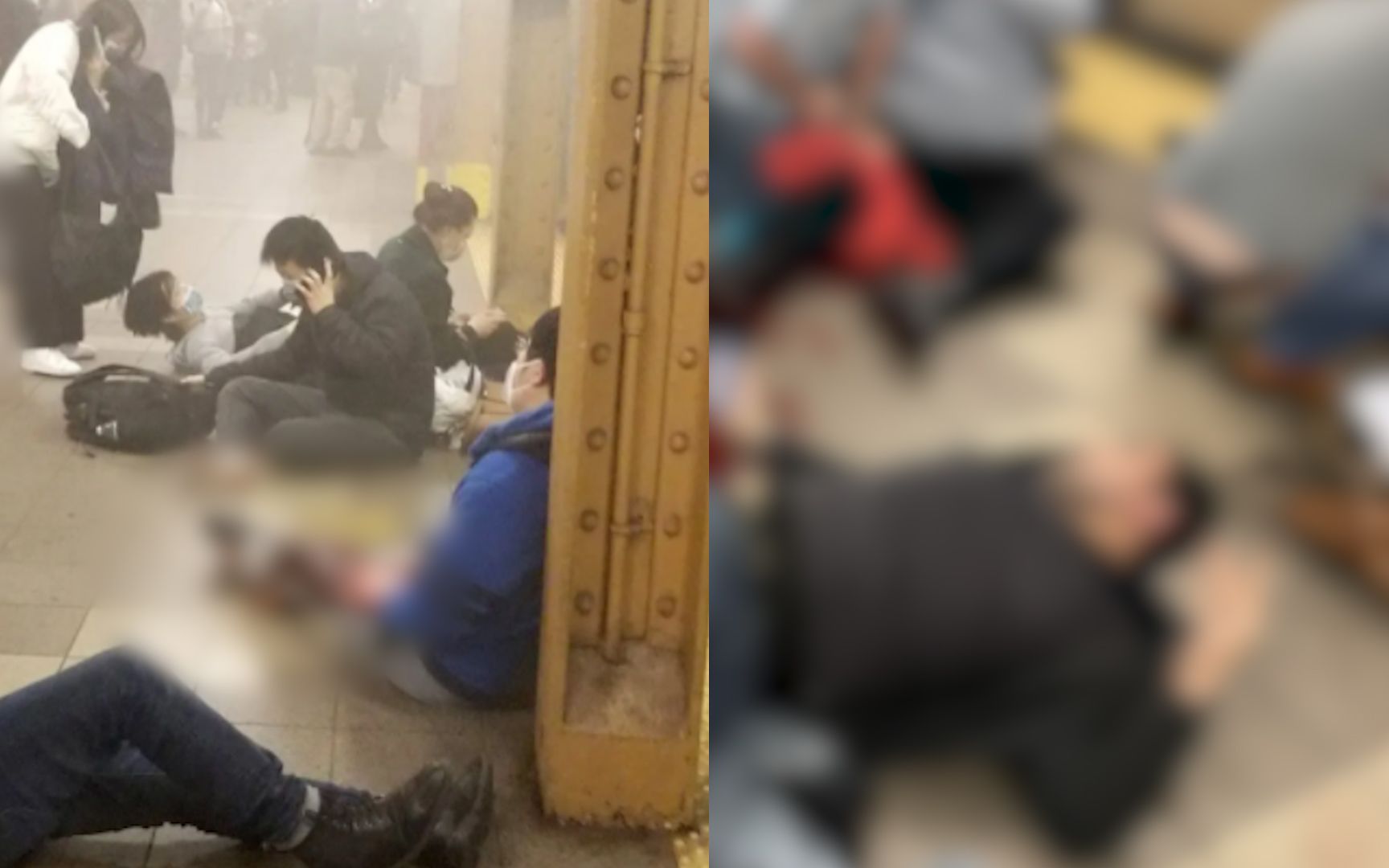 现场：美国纽约地铁站内发生枪击案致13人受伤 乘客倒在血泊中