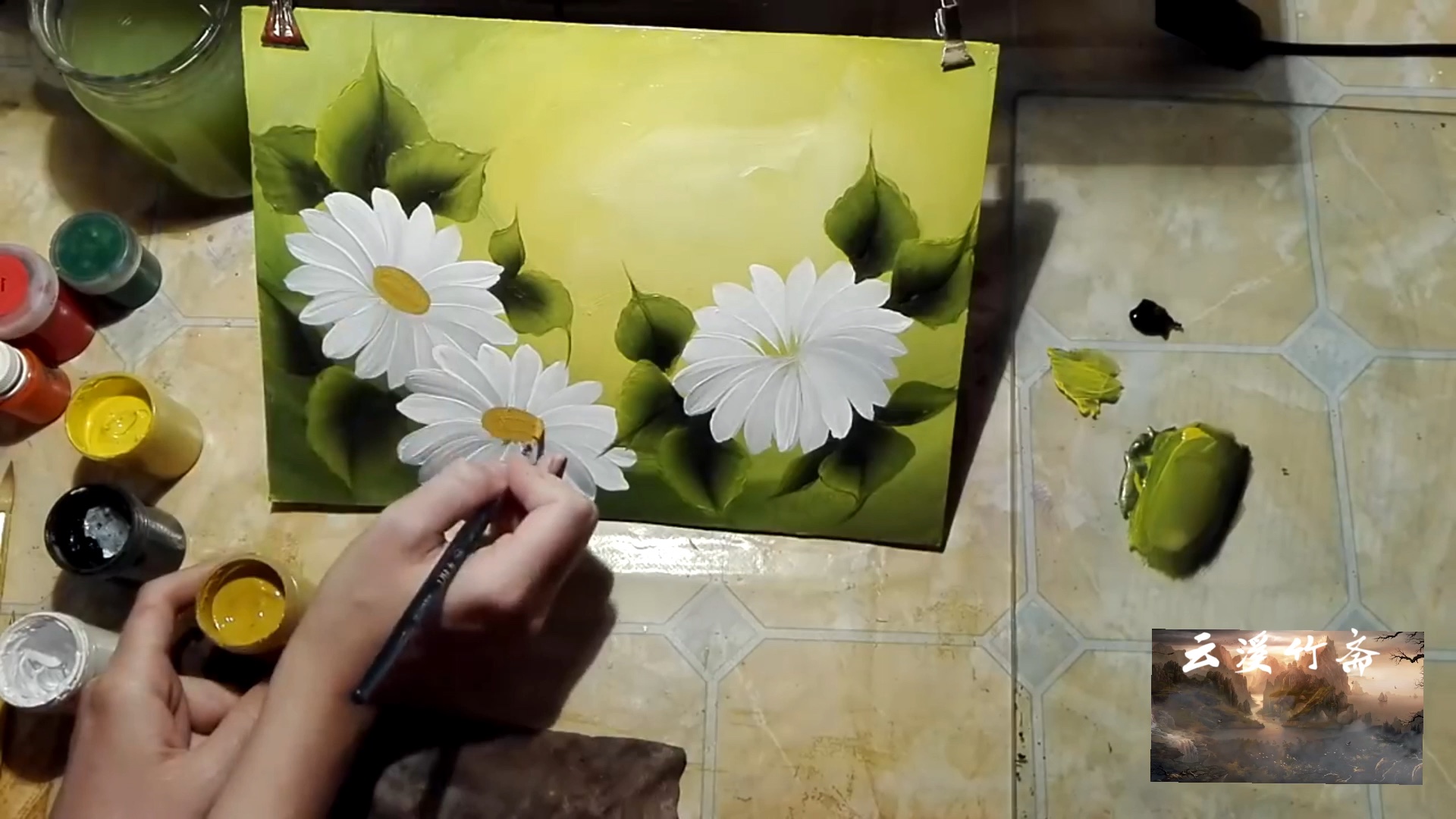 丙烯画油画简单的花朵治愈系