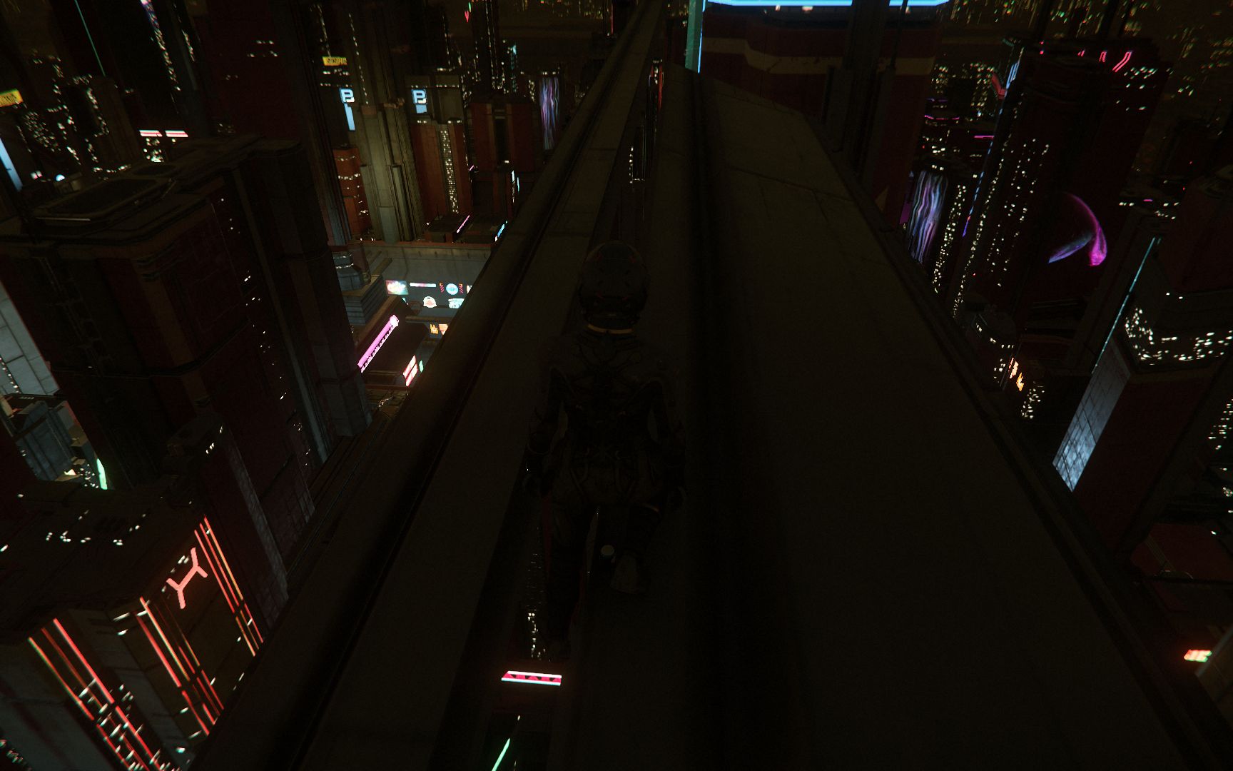 【星际公民】站在18区高楼楼顶眺望夜间美景 - 恐高症请不要尝试!