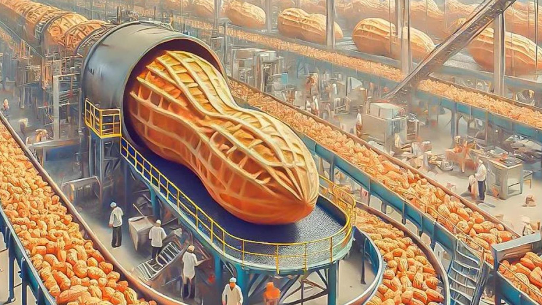 花生的种植与收割，如何在加工厂将花生加工成脆皮花生糖