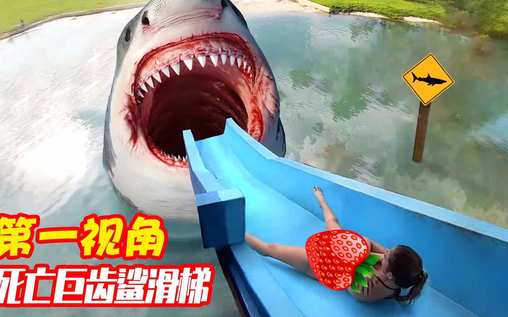 当熊猫挑战恐怖巨齿鲨滑梯，差点被吃掉？第一视角带你体验刺激！