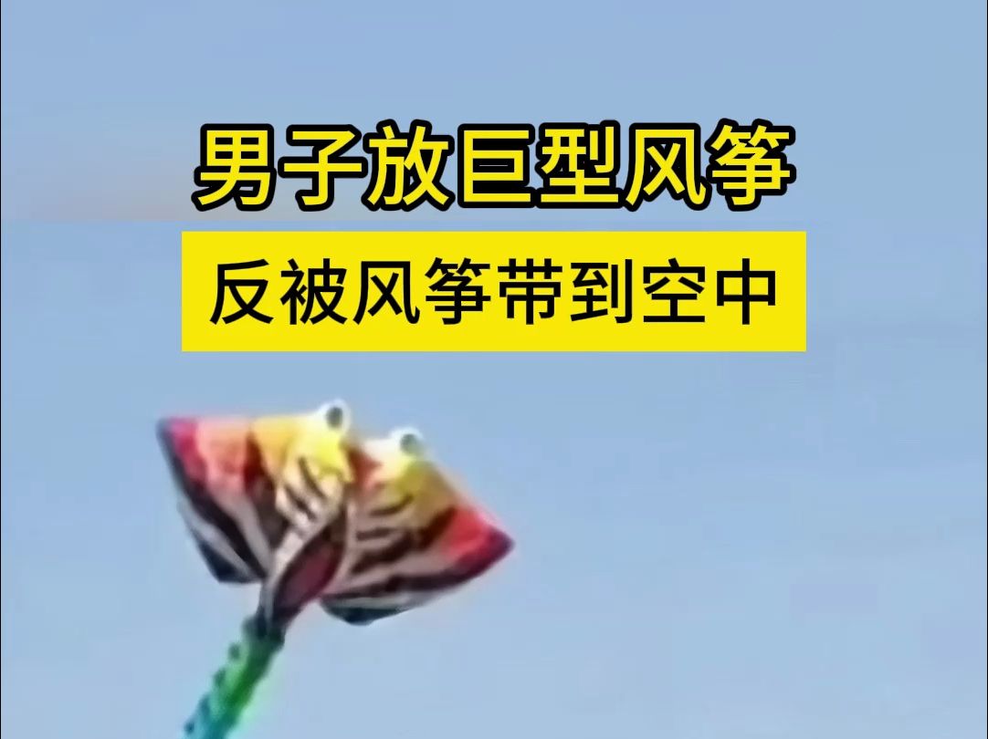 男子放巨型风筝，反被风筝带到空中。