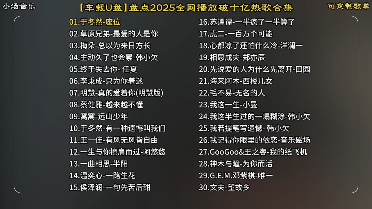 【车载U盘】盘点2025全网播放破十亿热歌合集