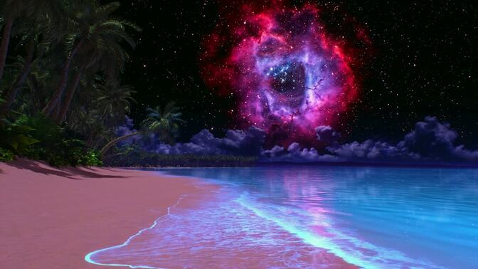 超时空接触同款海滩 星空海滩 星云 白噪音海浪声 助眠冥想 4K