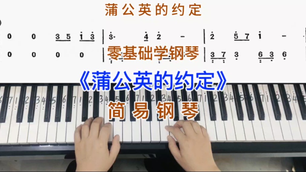 零基础学钢琴《蒲公英的约定》，简易钢琴双手弹奏，简谱教学。