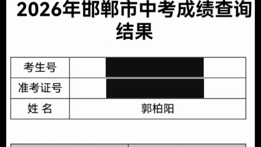 我的中考成绩出来了
