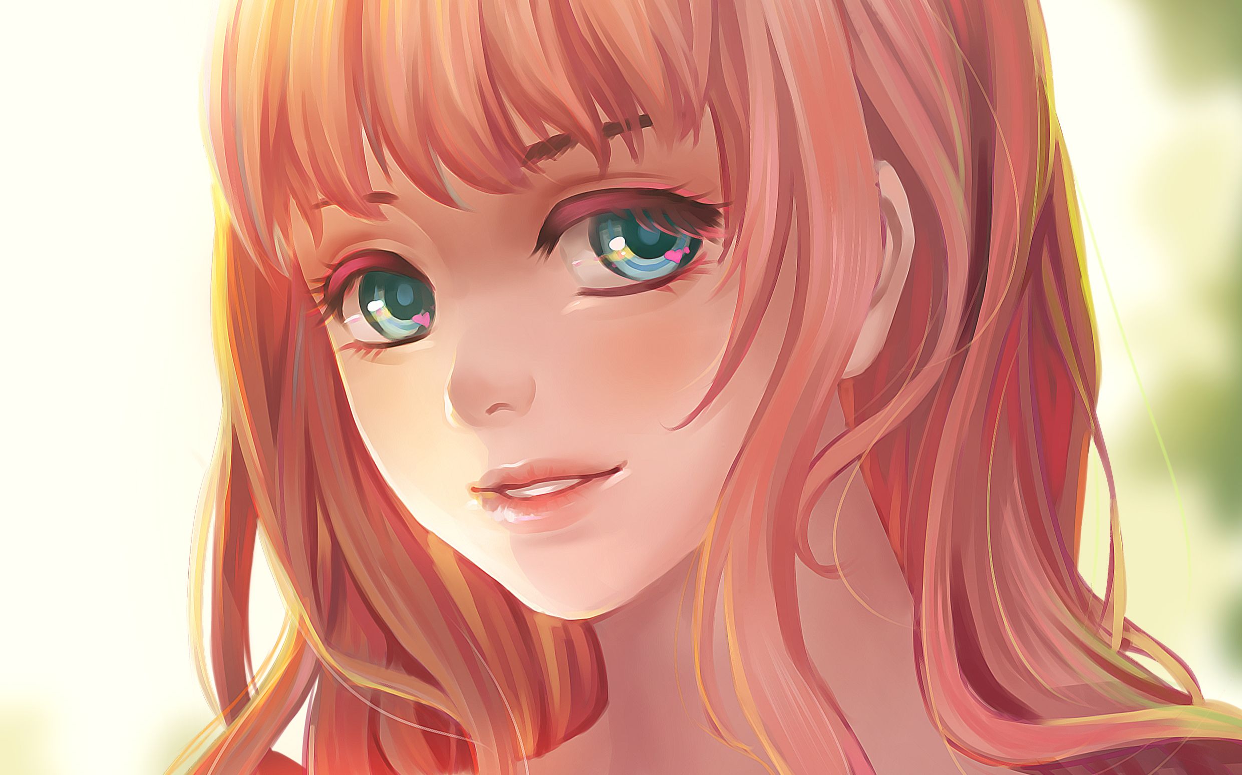 壁纸 蓝眼睛的动漫女孩,粉红色的头发 3840x2160 uhd 4k 高清壁纸.