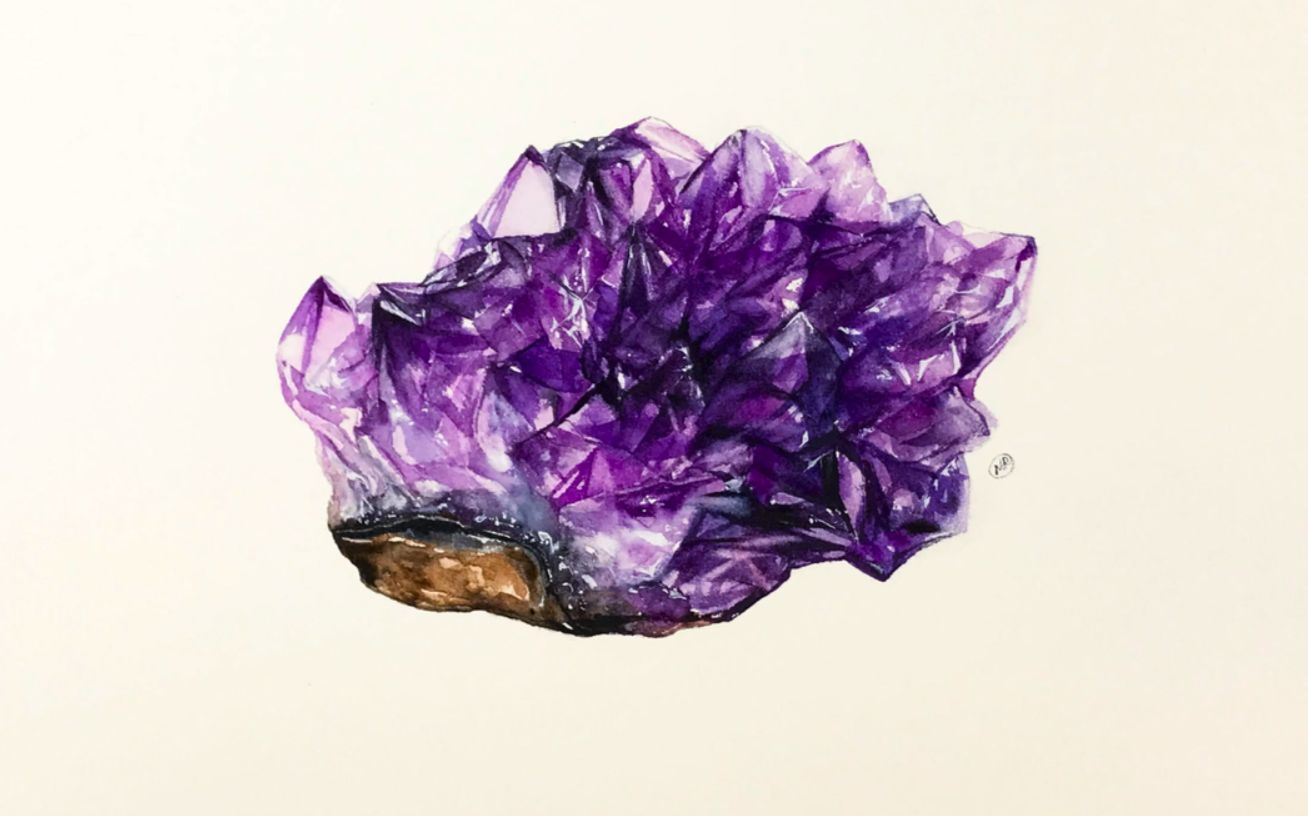 水彩水彩画中的紫水晶展示