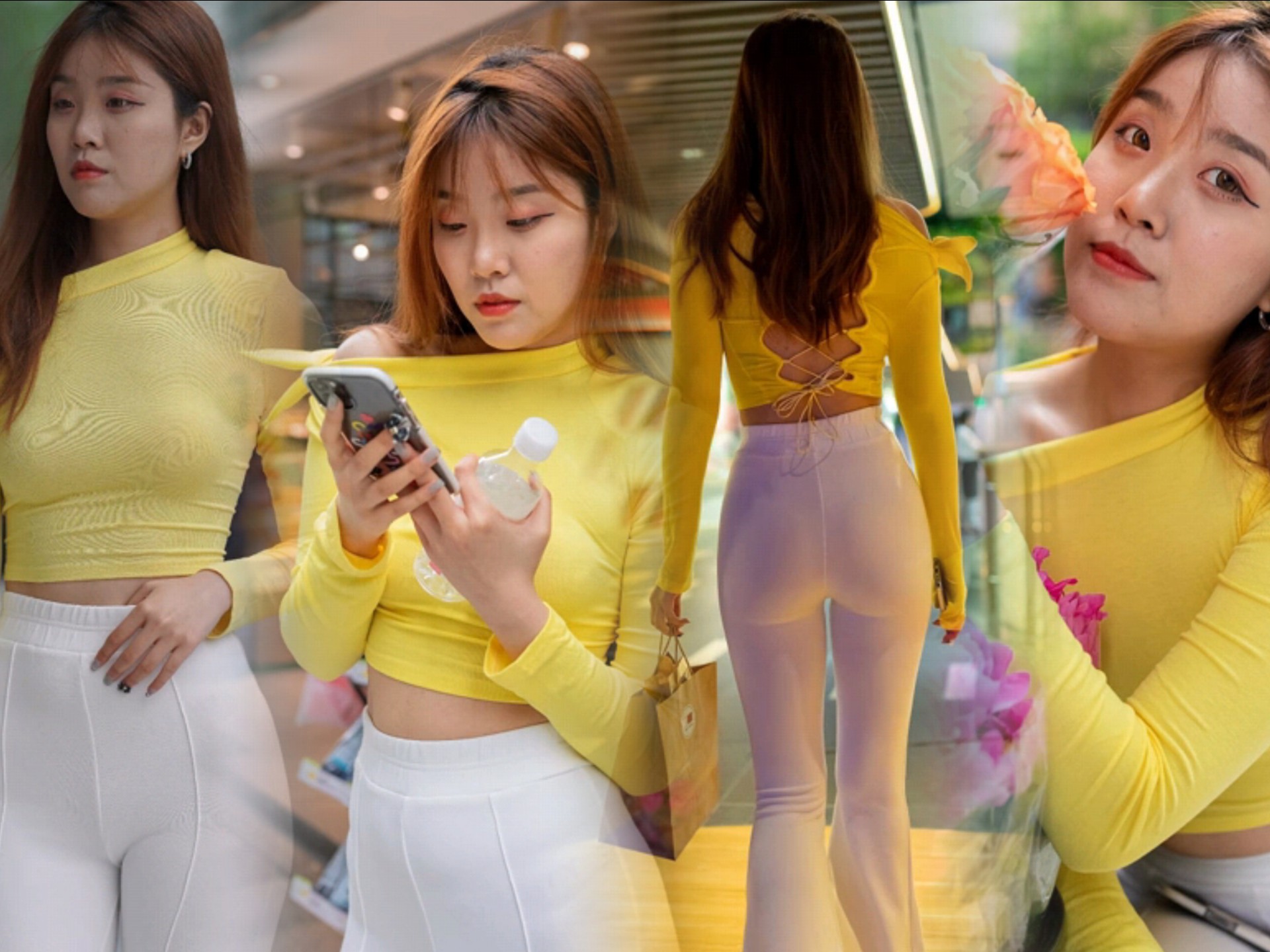 4K高清街拍 白色紧身裤